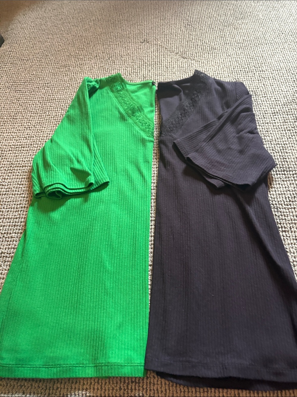 2 Talbots women’s Ribbed Short Sleeve Tops in Bright Green and navy blue